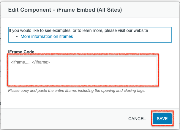 Edit Component window highlighting the text entry box